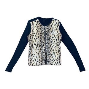 Ann Taylor cheetah faux fur zip up sweater
